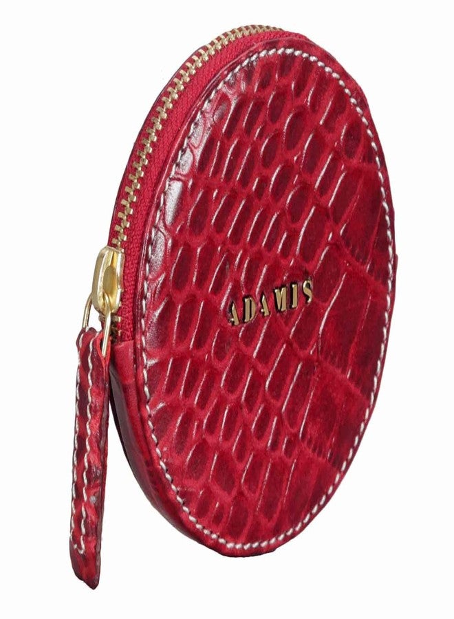 Adamis Full Grain Leather Currency and Coin Purse Change Pouch for Men & Woman with Zip Clousre in Red and Size 9 CM X 9 CM - Image 3